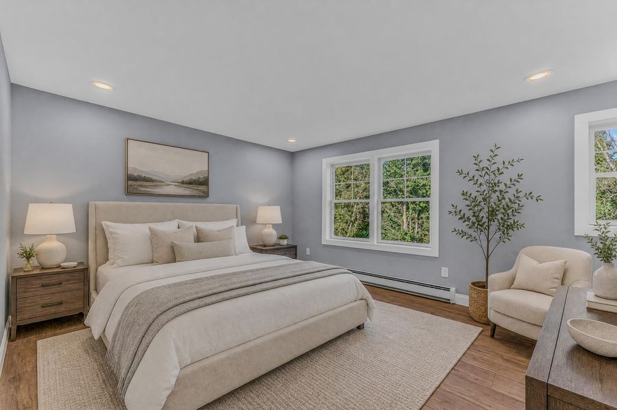 Primary bedroom. Virtually staged.