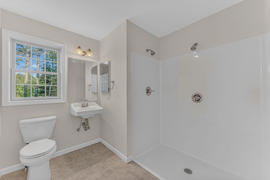 Main-level bath with roll-in shower