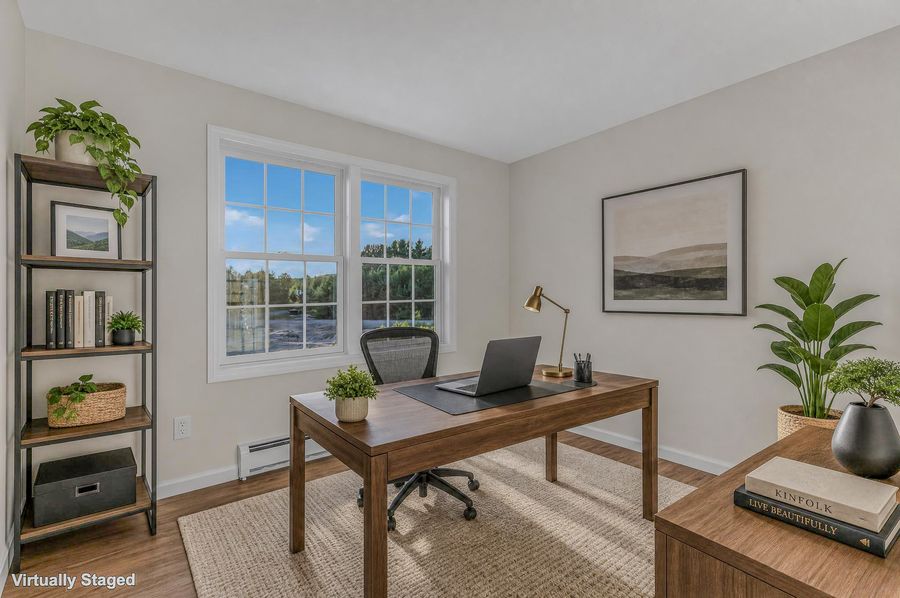 Bedroom as a home office. Virtually staged.