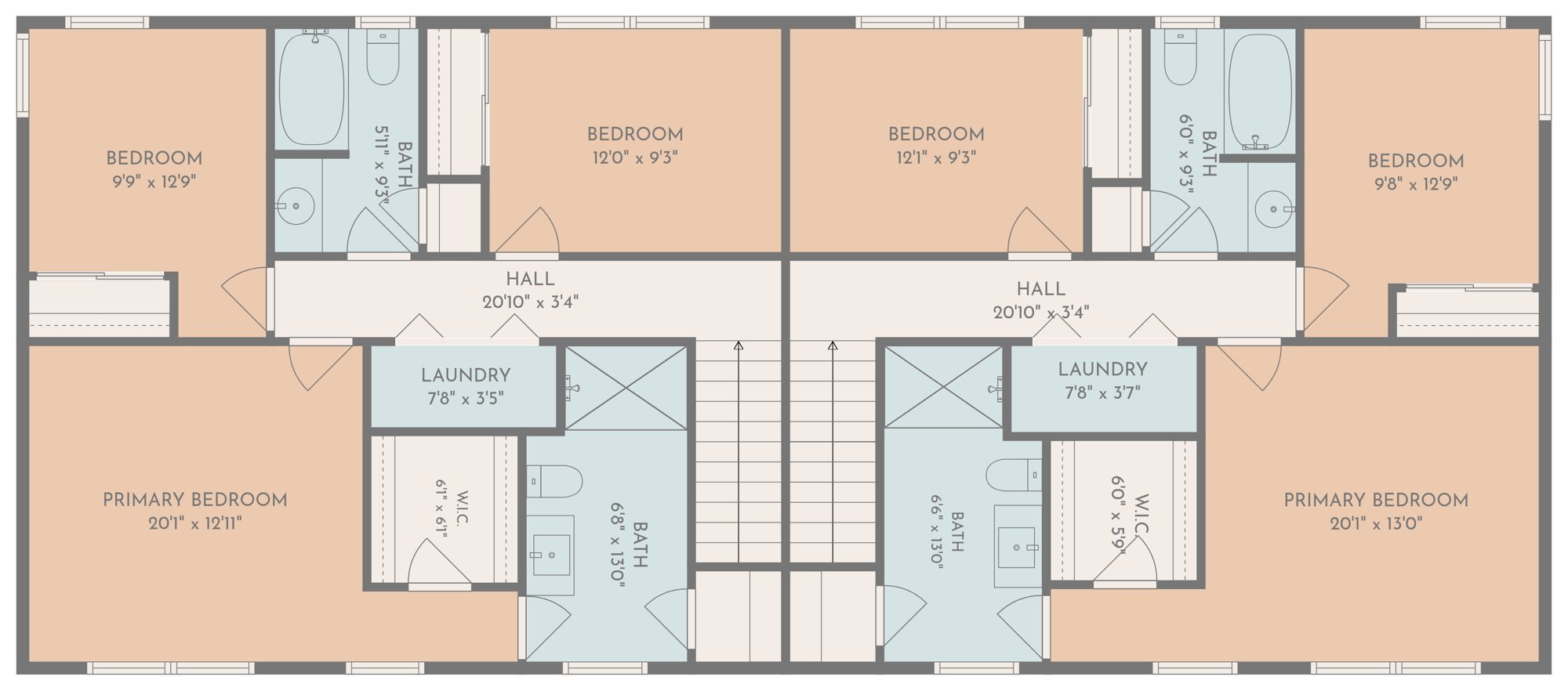 Upper level floor plan with room dimensions