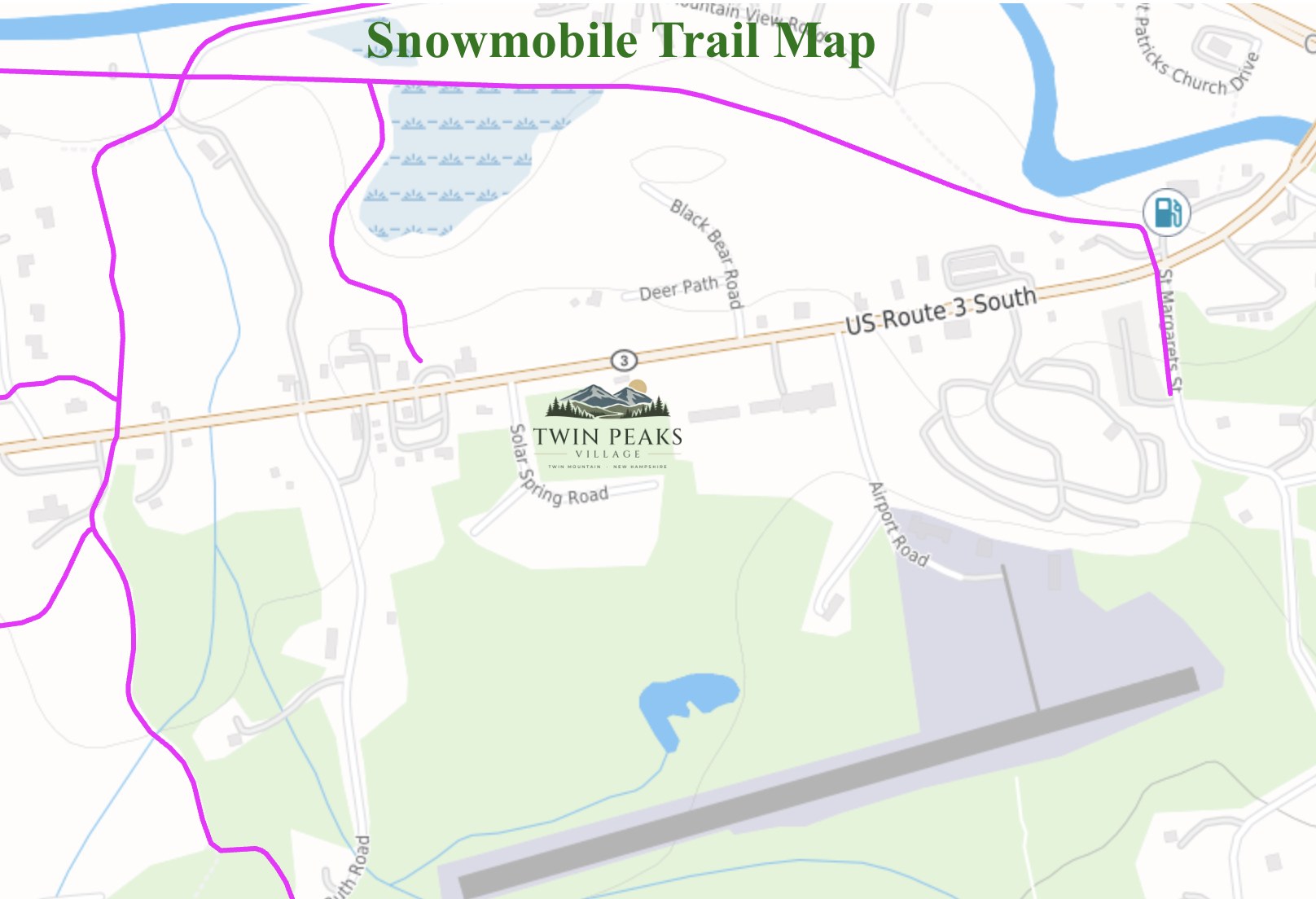 Map of snowmobile corridor trails around Twin Peaks Village in Twin Mountain